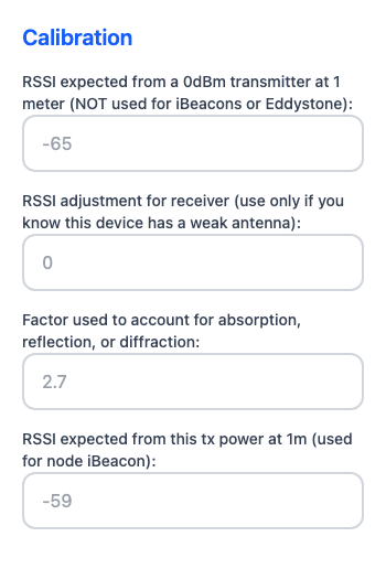 Calibration section of the ESPresense settings UI